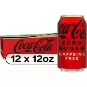 COKE ZERO SUGAR CAFFEINE FREE COCA COLA SODA 12 OZ CANS 12 PACK EACH (1)