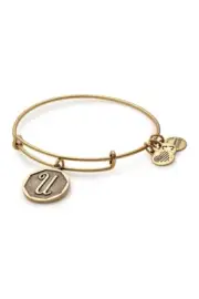 Alex and Ani Initial U Bangle Adjustable Wire Bracelet Gold Tone NEW