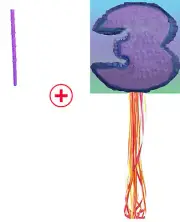 Number Three Purple 3 Pinata birthday Piñata Pull string Hit WITH OPTION STICK