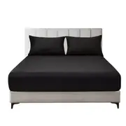 2200TC Ultra Soft Fitted Sheet With Pillowcases S/KS/D/Q/King Black