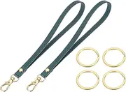 [uxcell] Wristlet Strap PU Leather Keychain Wristlet Lanyard Hand Strap Replacement with 4 Gold Rings, 7 Inch Fit for Wallet Purse Clutch Key (2 Pack, Green)
