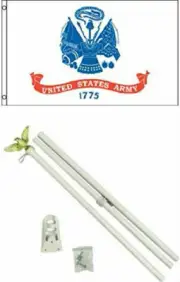 2x3 2'x3' U.S. Army White Emblem Flag White Pole Kit Set