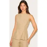 Sand Striped Cotton Peplum Top, Sand