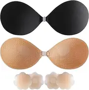 [BDSMYOU] Adhesive Bra, Backless, Strapless Bra, Pack of 2, with 2 Pairs of Silicone Nipple Pads, Adhesive Bra Push Up, Self-Adhesive Bra & Nipple Cover, Reusable Invisible Bra, Wedding Backless Dress