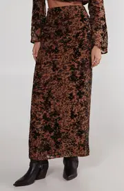 NASTY GAL Leopard Print Floral Devoré Maxi Skirt in Tan at Nordstrom, Size 2