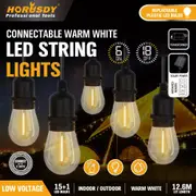 60FT 15LED Solar Powered Festoon String Light Outdoor Bulbs Xmas Wedding