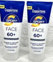 Lot of 2 Coppertone Sport FACE Sunscreen SPF 60+ 2.5oz Each Exp. 04/26