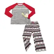 MUK LUKS Womens Holidays Cozy Family Pajama Set X-Small Size Gray Top with Pants