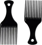 DAZISEN 2 Pcs Afro Hair Comb - Black Plastic Wide Tooth Smooth Afro Pick Comb Detangling Hair Comb for Curly, Wavy, Frizzy Hair for Men and Women