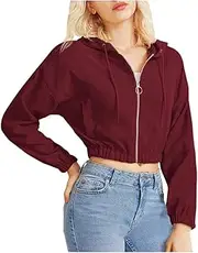 Women Full Zip Up Hoodies Long Sleeve Cropped Tunic Tops Sweatshirt Corduroy Casual Jacket Shirt with Pockets