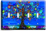 BLUE MEXICAN TREE OF LIFE FOLK ART 4 GANG LIGHT SWITCH WALL PLATES BEDROOM DECOR