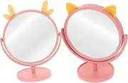 PLAFOPE 2pcs Cartoon Desk Makeup Mirror Portable Vanity Mirror with Base for Home Use Stylish Pink Heart Design for Dormitory and Beauty Routine