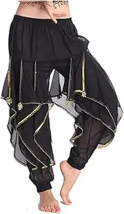 [Leemiman] Women Belly Dance Costume Harem Pants Tribal Arabic Halloween Pants with Gold Trim