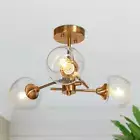 Uolfin Flush Mount 3-Lights Dimmable LED Seeded Glass Dome Electroplated Brass