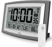 Wallarge Atomic Clock with Outdoor and Indoor Temperature - 12.5 Inch Self-Setting Digital Clock Large Display, Battery Operated Wall Clocks or Desk Clocks for Bedroom, Livingroom, Office