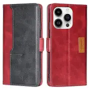 For iPhone 15 Pro Max Dual-color PU Leather Phone Case Stand ic Closure Wallet Cover