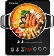 AMZCHEF Induction Hob, 2000 W Single Induction Hob with Slim Design, 20 Power Levels, 20 Temperature Settings, Safety Lock, 3-Hour Timer, Black