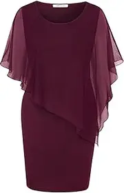 [SeSe Code] Women's 3/4 Roll Sleeve Casual Pleat Layered Chiffon Blouse Top