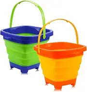2 Pack 2L Square Foldable Buckets, Foldable Silicone Pail Buckets Sand Buckets, Silicone Collapsible Bucket for Kids Beach Play, Water and Food Jug, Dog Bowls(Yellow and Greeen)