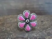 Native American Sterling Silver Pink Opal Inlay Cluster Ring - Dosedo - Size 7.5