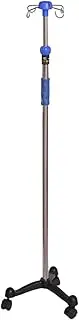 Rolling IV Pole w/Wheels Adjustable Height IV Bag Stand w/4 Hooks Stainless Steel Intravenous Pole for Hospital Clinic Home