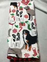 CASABA KITCHEN TOWELS (2) DOGS CHRISTMAS ST BERNARD BOSTON 100% COTTON NWT