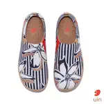 UIN 西班牙原創設計 女鞋 帆布鞋 懶人鞋 條紋花開彩繪休閒鞋W1010561