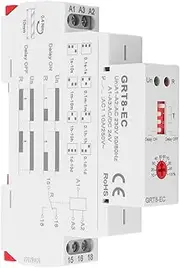 Multifunction Time Relay, Dual Function Mini Power Off Delay Time Relay with LED Indicator, 0.1s-10days AC230V Or AC DC24V, Power Off Timer Timing Relay (GRT8-EC)