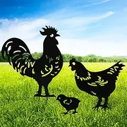 US 3Pcs Chicken Garden Stakes Metal Garden Chicken Decorations Creative Rooster Silhouette Lawn Stakes Decorative Black Hen Yard Art for Outdoor Garden Lawn Patio(As Shown in The Figure)