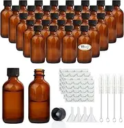 Amber Glass Bottles Set of 80, 2oz Boston Round Glass Bottles with Leak-proof Caps, Chalk Labels, Funnels, Refillable Container for Homemade Vanilla Extract, Essential Oils, Herbal Medicine and More