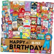 Birthday Care Package (80 Count) Snacks Food Cookies Chocolate Bar Chips Candy