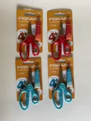 Fiskars 4 pack of 5 inch Kid's Scissors 2 Red, 2 Turquoise with safety guard