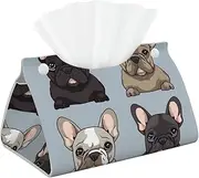 French Bulldog Tissue Box Cover Pu Leather Waterproof Tissue Box Holder Modern Rectangular Tissue Case Paper Holder Decorative Organizer for Car Bathroom Bedroom Office Tabletop Decor
