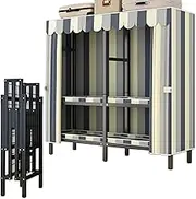 Foldable Cloth Wardrobe, Portable Closet Wardrobe Heavy Duty, Metal Foldable Wardrobe Clothes Organizer, Canvas Wardrobe with Zipper for Book Storage Bedroom Living Room
