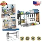 Space-Saving Stainless Steel Dish Rack Over Sink - Cutting Board Holder Included