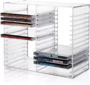 Clear Plastic CD Holder Storage Rack Stacking Tray DVD Disk Case Space Organizer