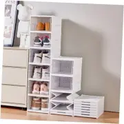 Drop Front Shoe Storage Box, No Assembly Stackable Shoe Organizer Storage Bin