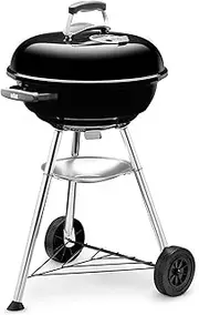 [weber] Compact Kettle Charcoal Grill Barbecue, 47cm | BBQ Grill with Lid Cover, Stand & Wheels | Freestanding Outdoor Oven, Smoker & Outdoor Cooker with Porcelain-Enamelled Bowl - Black (1221004)