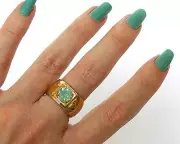 Designer Gold 24K Plated Slide Ring Set With Amazing Green Crystal Size 8