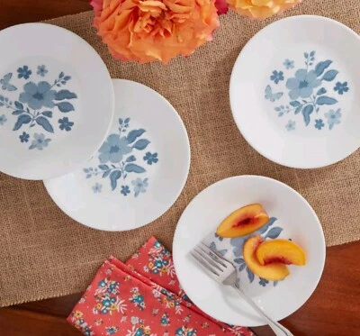 Set of 4 Pioneer Woman Signature Corelle Evie Blue Appetizer Plates