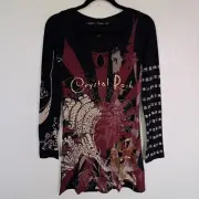 Christian Audigier Crystal Rock Shirt Womens Large Y2K Tuni Tsunami Rhinestone L