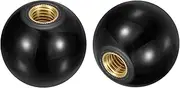 sourcing map 4Pcs Threaded Ball Knobs, M12 Female Thread Thermoset Ball Knob 40mm Dia Round Operation Handles with Copper Insert for Machine Lever Handle, Black