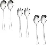 MOTHNUR 1Set Stainless Steel Salad Utensil Includes Slotted Serving Spoons Salad Forks and Soup Spoons for Buffets Parties and Daily Use Easy to Clean Firm Grip