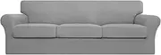 [Easy-Going] 4 Pieces Stretch Couch Cover Oversized Sofa Cover for Dogs Washable Sofa Slipcover for 3 Separate Cushion Couch Spandex Elastic Furniture Protector for Pets, Kid(Light Gray, Oversized Sofa)