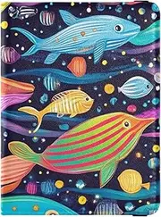 [Amooorous] Colorful Psychedelic Marine Animal Whale Leather decorative waterproof passport holder Wallet Combo Passport Cover Lightweight, Colorful psychedelic Marine animal whale, 1 size