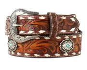 Nocona Western Womens Belt Leather Tapered Floral Tooled Conchos Tan N320004708