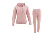 FIL Women's Embroidered Fleece Hoodie Tracksuit Set - PARIS/Dusty Pink [Size: 10]