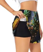 [GaxfjRu] Fruit Pineapple Print Women's Running Shorts High Waisted Running Shorts Pocket Sporty Gym Elastic Short
