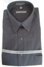 Geoffrey Beene No-Iron Dress Shirt Blue w/Gray Stripes 17 32/33 XL Point Collar