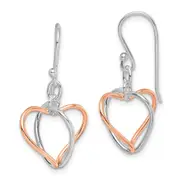 Sterling Silver W/Rose Vermeil Heart Dangle Earrings